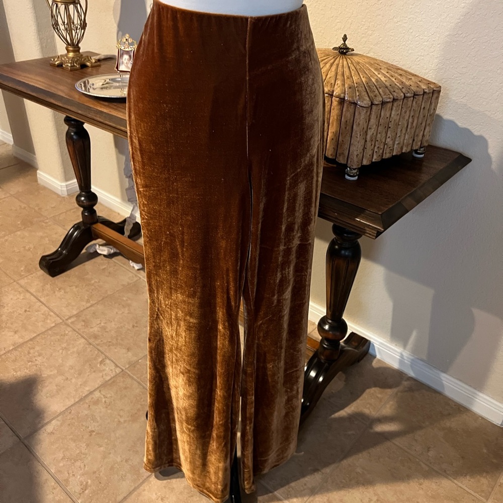 Forever 21 Bronze Velvet Wide Leg Pants